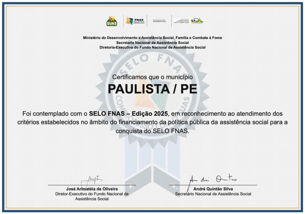 Paulista conquista selo nacional de transparência na gestão da assistência social